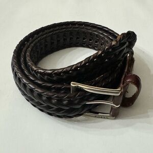 Fossil mens brown braided woven leather belt sz 38